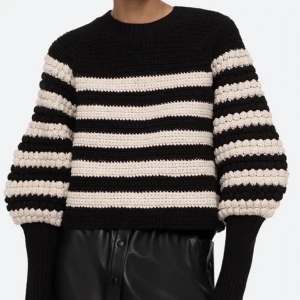 Sea New York Striped Reece Popcorn Sleeve Sweater SZ L